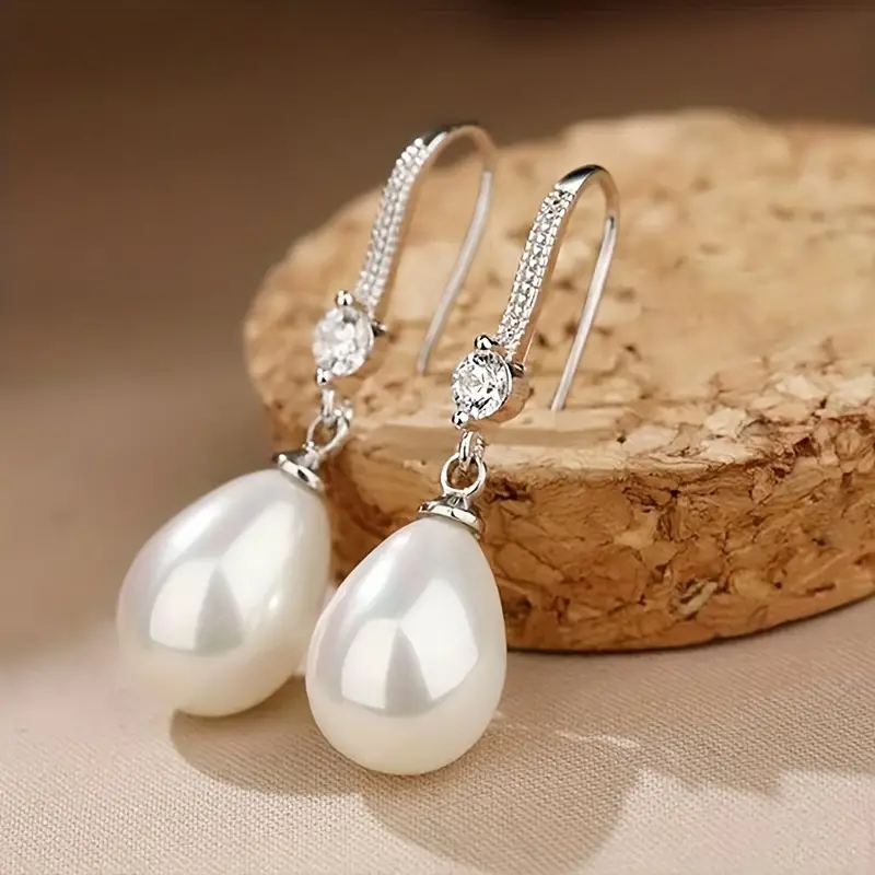 Pendientes con Perlas Colgantes Brillantes